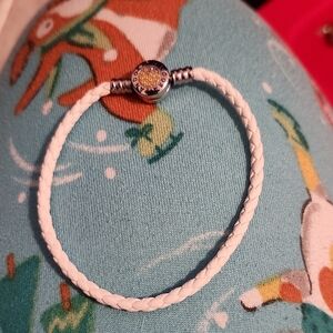 White Braided Bracelet with Silver and Gold Charm
